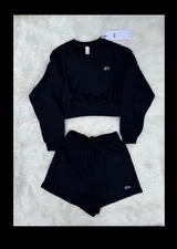 Women’s Alo  Accolade Cropped Crewneck and Shorts Black Set S