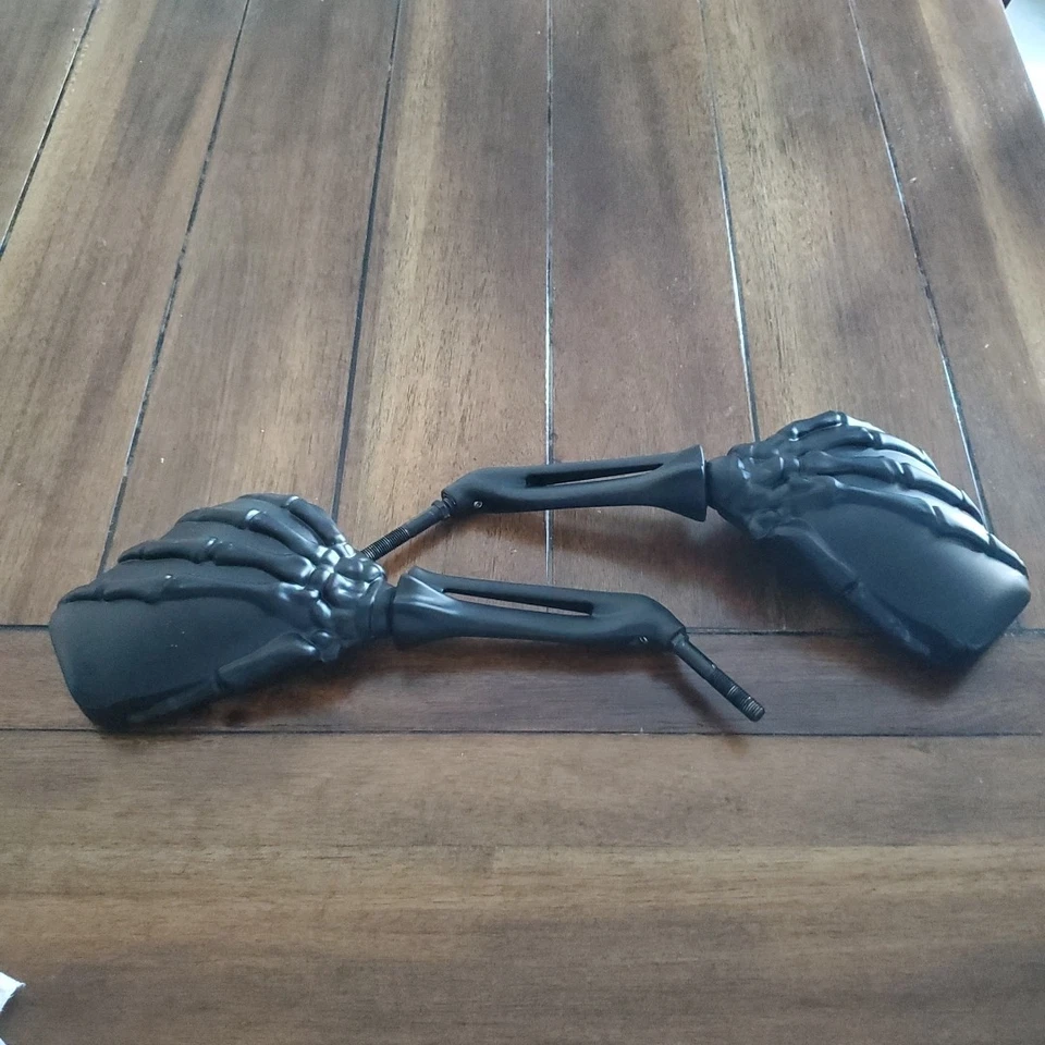 Conjunto de 2 espelhos de mão esqueleto preto para motocicleta visão lateral Harley Davidson  - Imagem 2 de 4