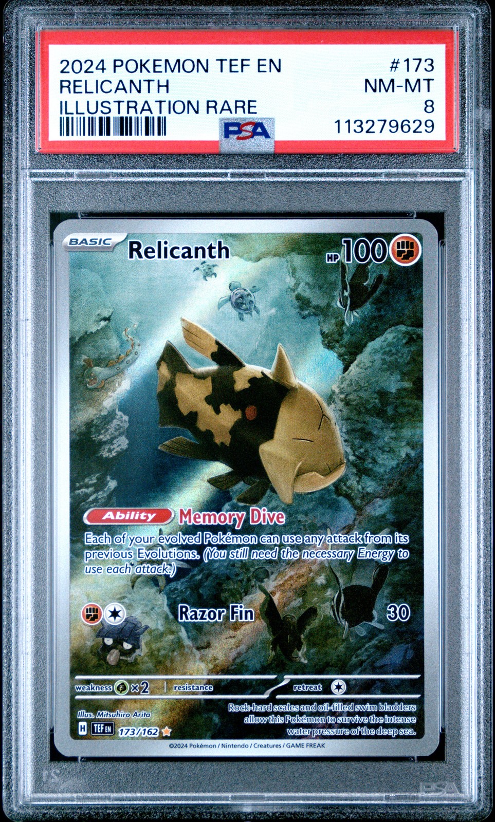 2024 POKEMON TEF EN-TEMPORAL FORCES ILLUSTRATION RARE #173 RELICANTH PSA 8
