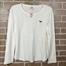 PINK thermal Victoria’s Secret Dog logo white top NEW