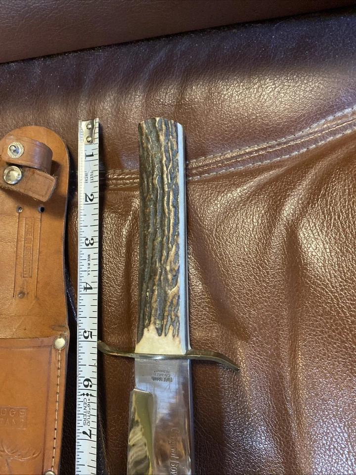 VTG EDGE BRAND 443 STAG HANDLE ORIGINAL GERMAN BOWIE FIXED BLADE KNIFE & SHEATH - Image 4 of 4
