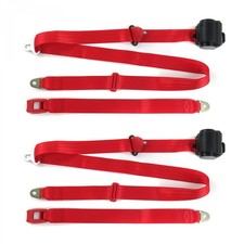 Ford Mustang 1974 - 1978 Standard 3pt Red Retractable Bucket Seat Belt Kit - 2