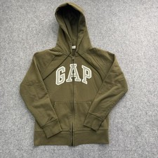 GAP Hoodie Unisex S Logo Zip Up Olive Green Fleece Applique Excellent