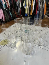 Lot of 11 - Libbey Blown Dandelion Seed Wisp Atomic Gold Pedestal MCM Glasses