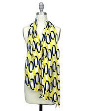 Vintage 1970s Handcraft Inc Silk Scarf Yellow Blue Chain Link Print Rectangular