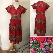 1960 Self Made Red Floral Dress with metal lurex thread