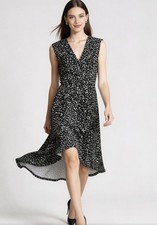 BCBG MaxAzria high low faux wrap dress black combo spotted design size XS