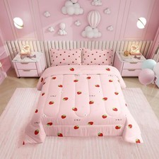 Girls Strawberry Comforter Set Twin Kawaii Strawberry Comforter For Kids Japa...
