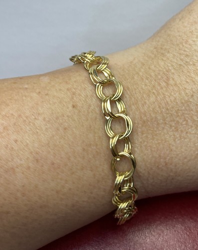 Bracciale oro giallo 14 kt doppia tripla maglia intrecciata cordino catena 14 grammi 7,5” - Foto 5 di 15