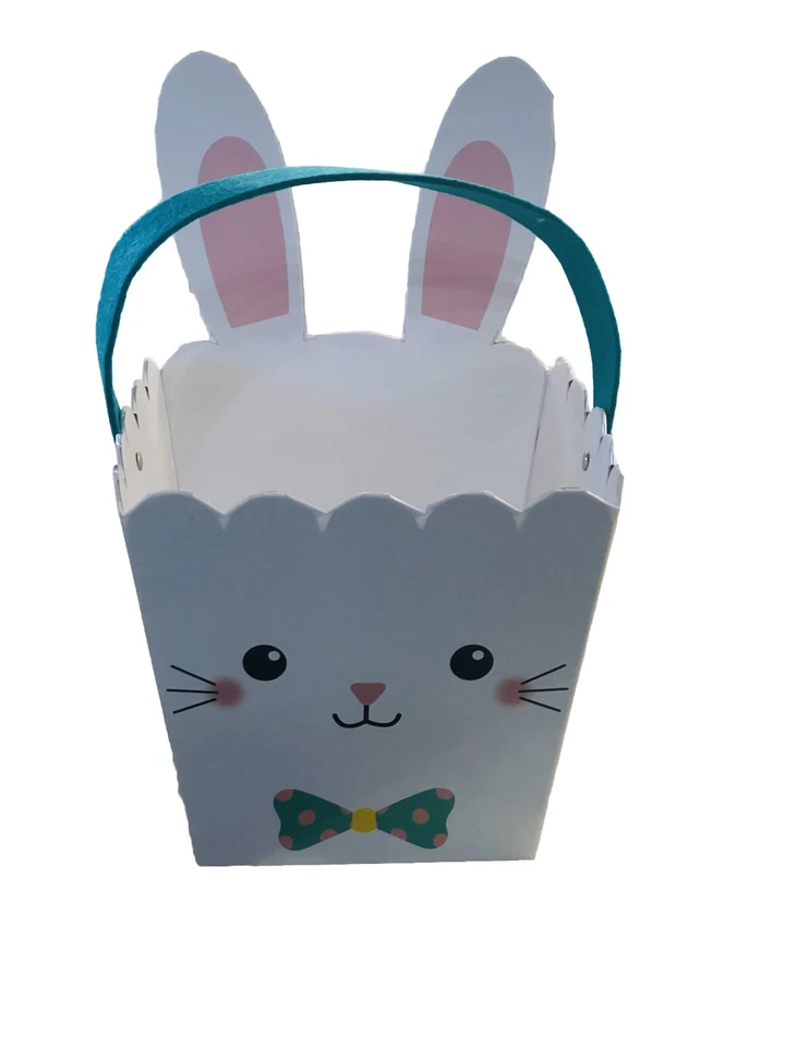 Cesta/caja de cartón blanco Pascua con tema animal conejo 8 pulgadas de alto 3+ Foto 2 de 4