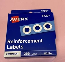  200 count Avery Self-Adhesive Hole Reinforcement Labels, 1/4' Round White #5729