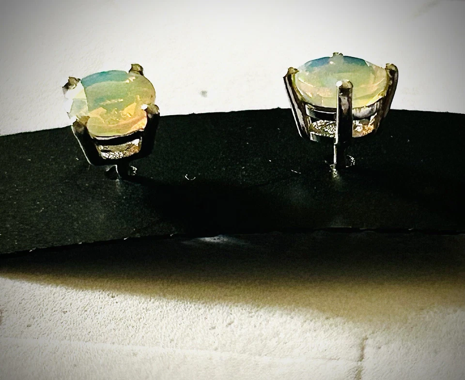Genuine Ethiopian Opal Studs Earrings (1/2  Carat each) - 4 - Prong - Push Backs - Image 2 of 4