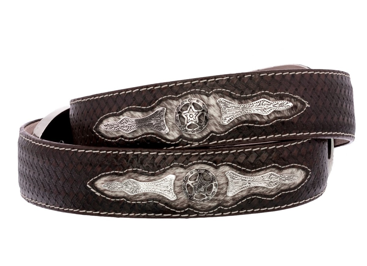 American Bison Genuine Leather, Hair Concho,silvertone removable buckle Western Bison Leather Concho Belt | Stetson main image 2