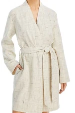 Hudson Park Collection Strié Print Waffle Robe Ivory Size - Small / Medium New