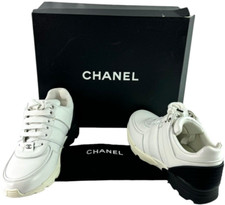  950 CHANEL White  Black Leather Cal/Neoprene CC Low Top Sneakers 37 - 7US