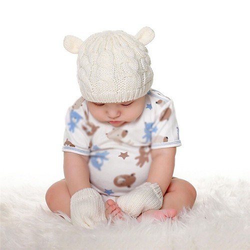 Baby Hat Gloves Set Winter Shape Knitted Hat Cute Small Ear Hat Unisex - Picture 6 of 14
