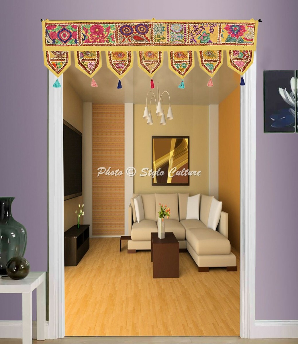 Toran Mural Ancien Du Rajasthan - Suspension Indienne 50x36 Cm - Coton Et Soie