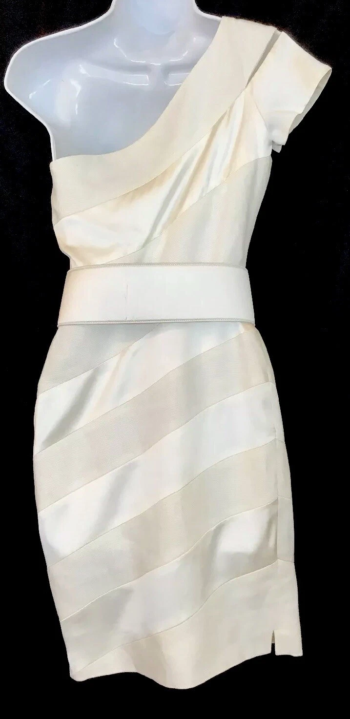 Abito Valentino bianco seta e lino monospalla cintura larga taglia 4