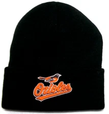 Baltimore Orioles flat cotton applique  on Black beanie  cap hat. See details