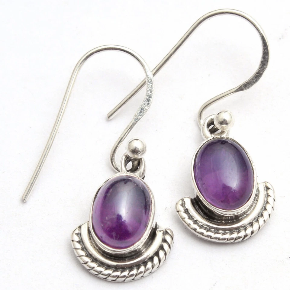 Orecchini Pendenti In Argento Sterling 925 Con Gemma Di Ametista Per Donna - Immagine 2 di 4