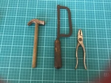 Antique Salesmen Sample Tools - Pliers, Hacksaw and Hammer