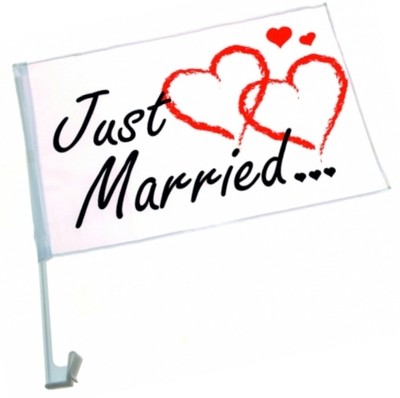 2x Autofahne ''Just Married'' Auto Fahne Flagge Liebe Hochzeit Justmarried Love