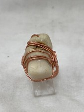 Handmade  Copper Wire Wrap  Coral Bead Ring Size 9 235