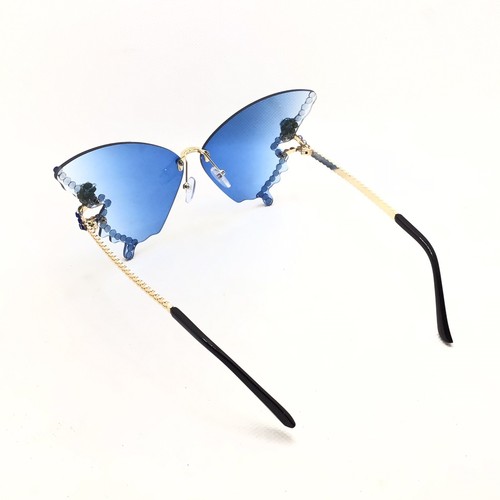 Gafas de sol para mujer grandes sin montura estrás mariposa - azul degradado - Imagen 3 de 4