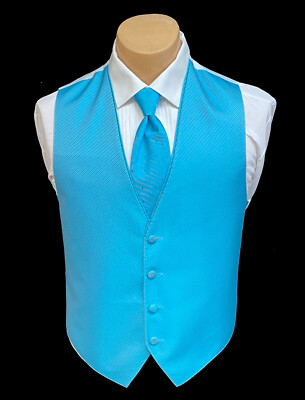 Men's Malibu Blue Tuxedo Vest with Tie Aqua Groom Prom Wedding Party Cruise