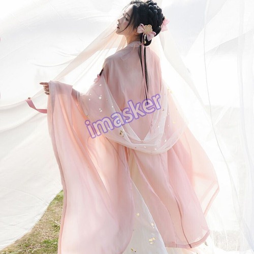 Pink Set Chinese Han Dynasty Traditional Hanfu Dress Halloween Cosplay Gradient - Picture 4 of 16