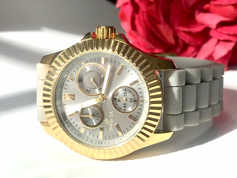 Reloj Mujer Invicta 22100 Angel Gris Correa Silicona Cronógrafo RARO Foto 2 de 4