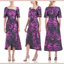 NWT $278 Kay Unger [ 8 ] Tallulah Floral Jacquard Dress Cerise Navy Purple S1453