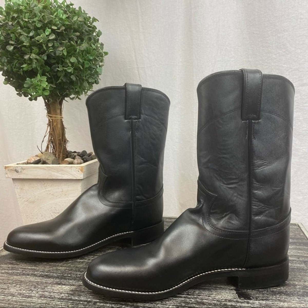 Justin 100% Leather Black Jackson Calf Height 3133 Western Cowboy Boots 7.5 NEW