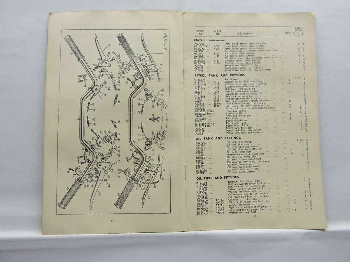 1949-50 Norton Spare Parts List Model 7 Dominator Twin 500 B9264