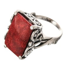 Red Sponge Coral Bali Scrollwork 925 Sterling Silver Ring