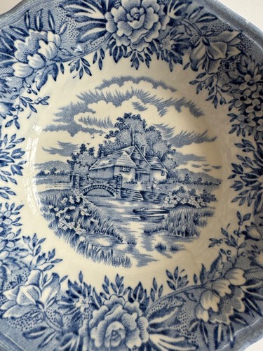 "English Village" Small Bowl-finest English ironstone-Blue-Olde Staffs, England - Picture 4 of 7