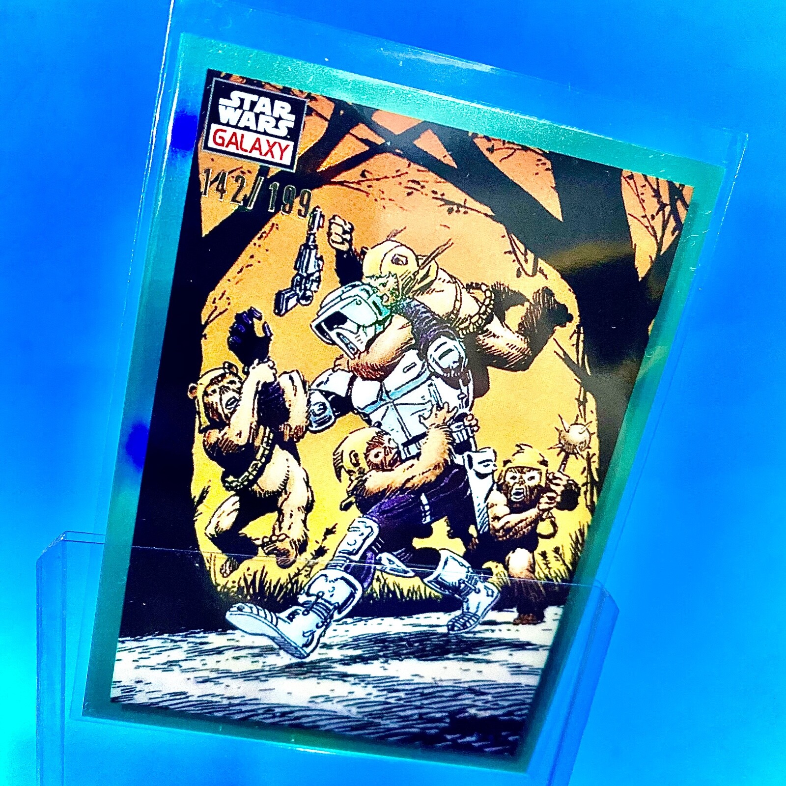 2023 Topps Chrome Star Wars Galaxy Stormtrooper Overrun! Aqua Refractor #142/199