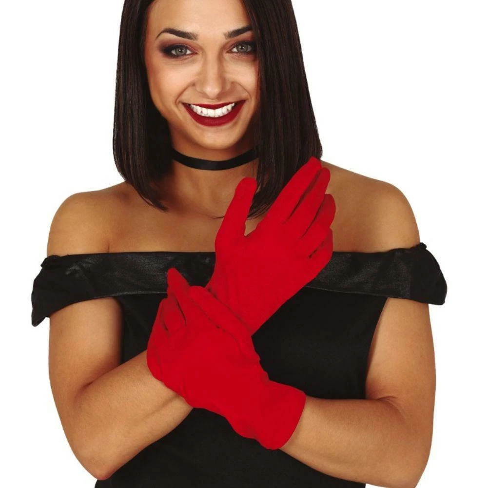 1 Pair Adult Size Bright Red Gloves Fancy Dress Accessory