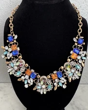 Charming Charlie Gold Tone Multi-Color Crystal Cluster Statement Necklace 18"