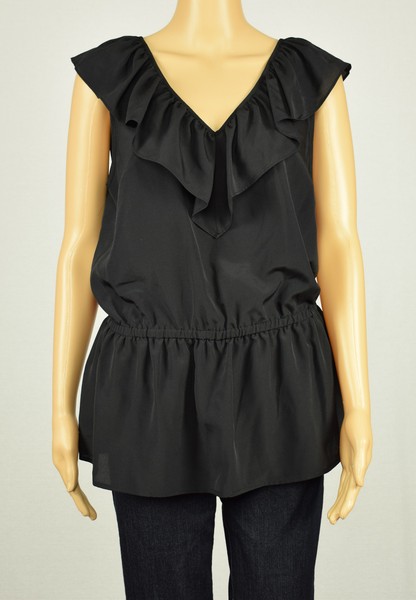 Michael Kors Damen Schwarz ÄRmellos V-Ausschnitt RüSchen Bluse Top M-image