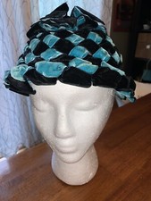 Vintage Women's Hat Union Made In The USA 22 Blue And Turquoise Velvet