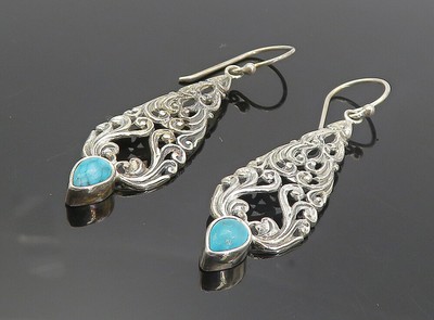 925 Sterling Silver - Tear Drop Turquoise Baroque Swirl Dangle Earrings -  EG3669 | eBay