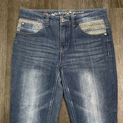 Arizona Girls Jeans Capri Boyfriend Blue Denim Rolled Cuffed Skinny Size 14 R - Picture 2 of 5