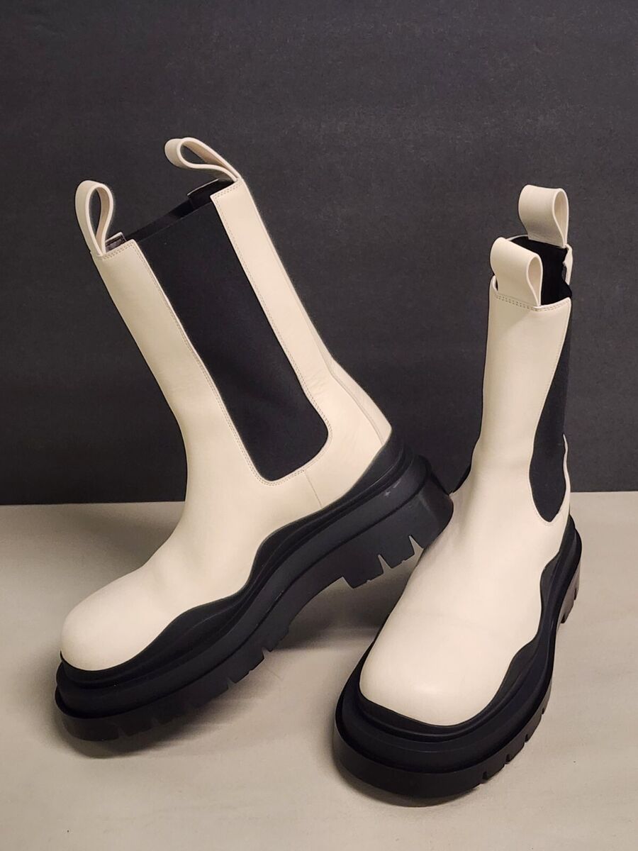 Bottega Veneta Tire Lug Chelsea Boot in Sea Salt / Black Bottega Veneta Tire Lug Chelsea Boot in Sea Salt / Black
