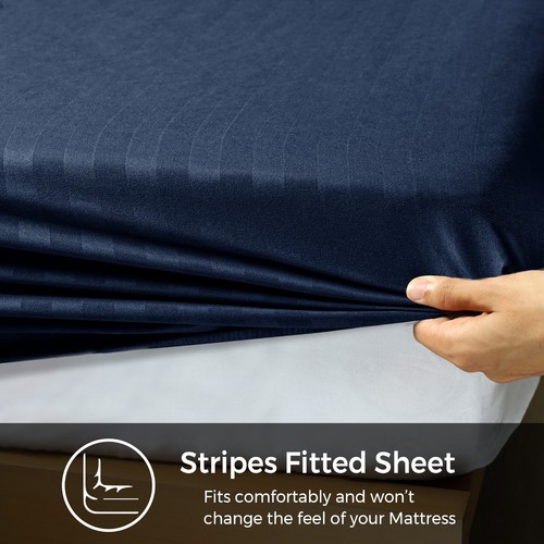 Satin Stripe Fitted Sheet 25 cm Hotel Quality Sateen Stripe Bedding Sheet - Picture 7 of 41
