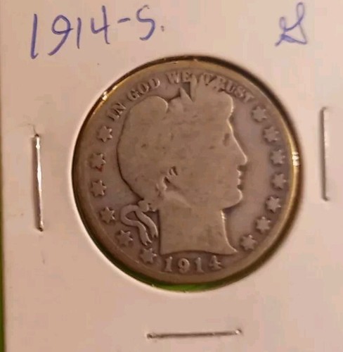 1914 S Barber Half Dollar 90% Silver Coin G FULL RIM Obv Low Min + San Fran Babs - Picture 2 of 5