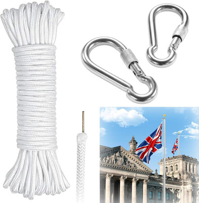 Heavy Duty 8mm Flag Pole Rope Replacement Kit with Stainless Clips, 20M