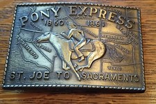 Vintage "PONY EXPRESS" ST Joe to Sacramento BRASS BELT BUCKLE....COOL