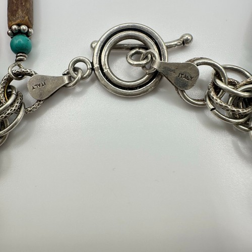 Southwestern 925 Sterling Silber echte rote Koralle Türkis Bettelarmband - Bild 5 von 9