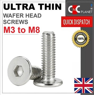 M3 M4 M5 M6 M8 Ultradünne Wafer Flachkopfschrauben Schraube Innensechskant Edelstahl UK
